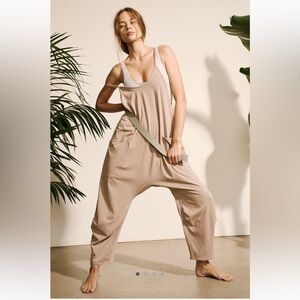 Free People Taupe Tank Jumpsuit with Pockets